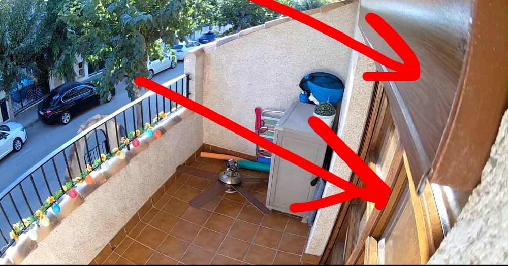 The front terrace shutter — this one needs to come right down too